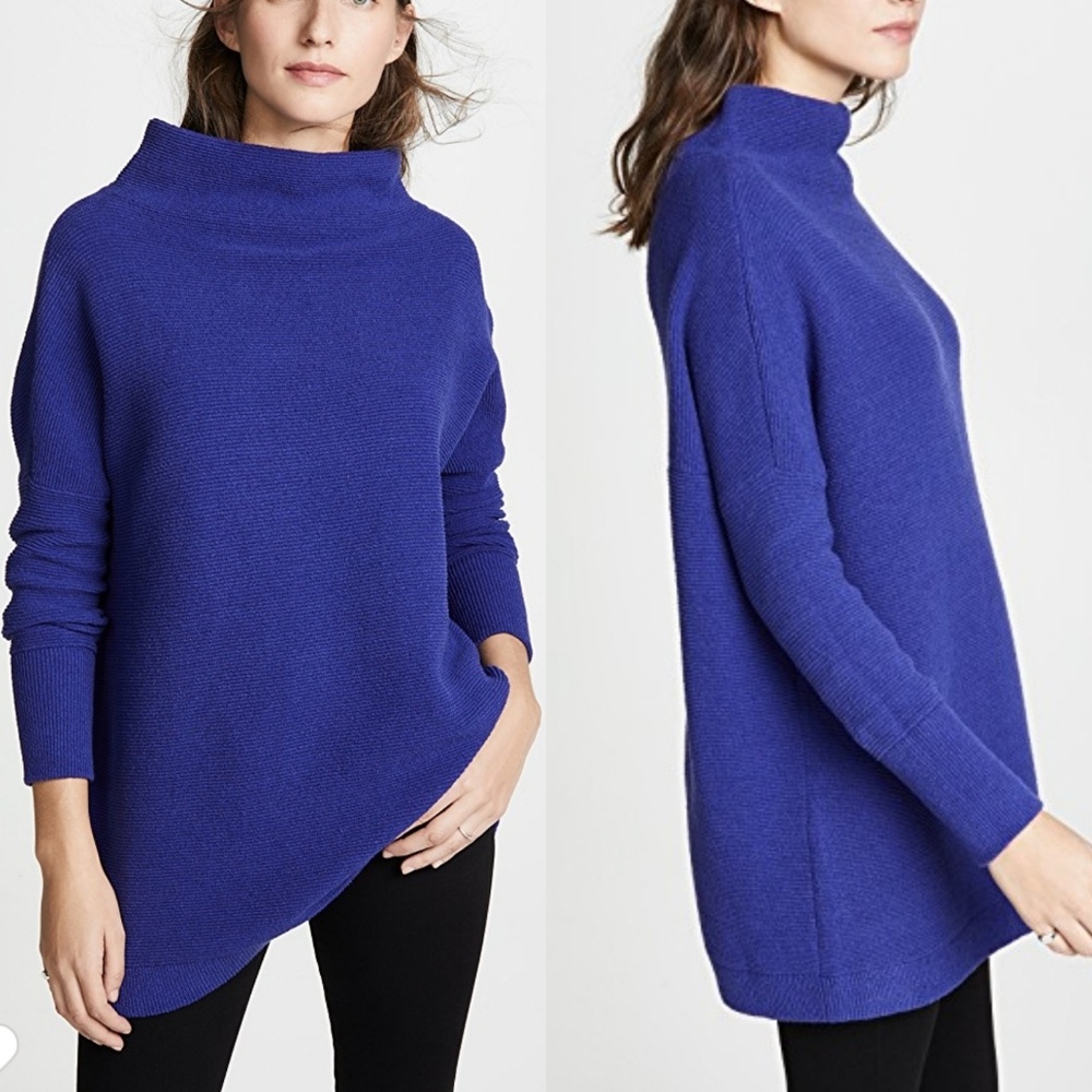 Free People Royal Blue Cozy Funnel Neck Tunic Sweater